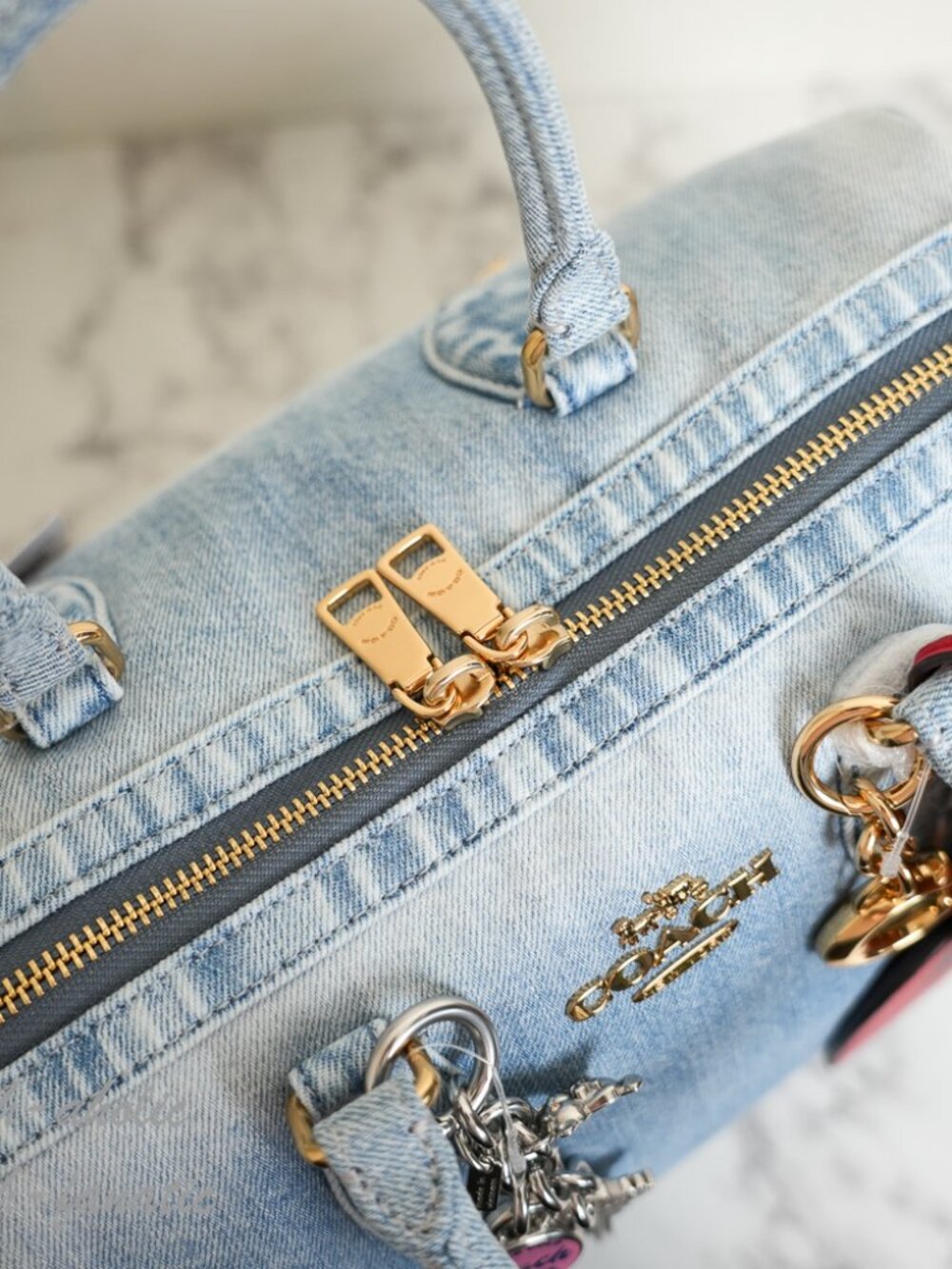 Coach CDY75 Rowan Large Satchel Bag In Loved Denim With Charms Light Indigo NWT - Picture 14 of 16